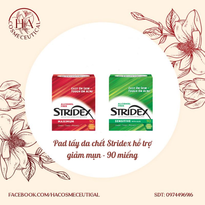 Pad tẩy da chết Stridex hỗ trợ giảm mụn 90 -110 miếng