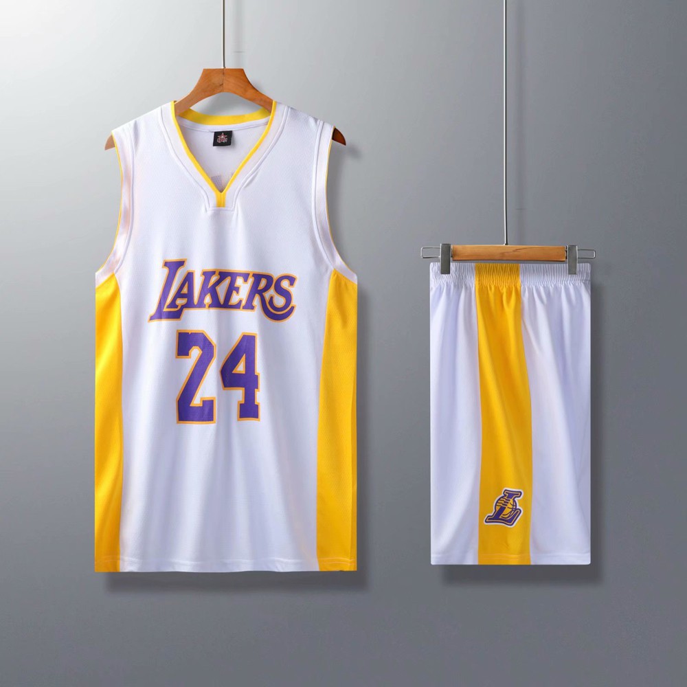 Bộ Quần Short + Áo Bóng Rổ Cổ V In Số 24 Đội Tuyển Nba Los Angeles Lakers