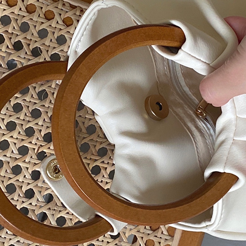 Ielgy Túi Đeo Vai Nhỏ Cầm Tay Một Bên Vai Xếp Ly Cá Tính Cổ Điển Có Tay Cầm Bằng Gỗ Cho Nữ