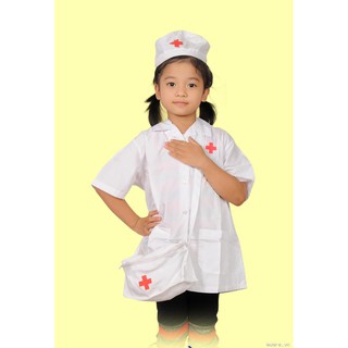 Áo Bác Sĩ Ngắn Tay Kèm Nón Cho Bé Làm Bác Sĩ Từ 2-12 Tuổi