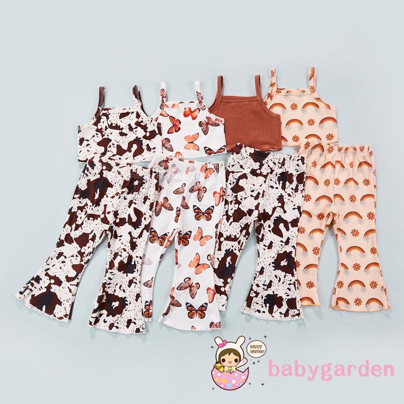 Bộ áo hai dây cổ vuông + quần ống loe in họa tiết xinh xắn cho bé gái