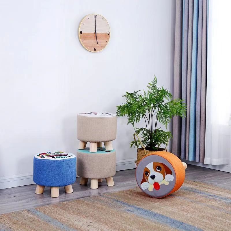 Stool Home Vải Sáng tạo Ghế thời trang Phòng khách Sofa đẩu Gỗ rắn thấp cho người lớn băng nhỏ