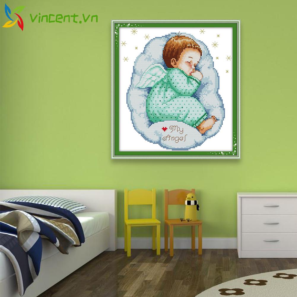 Tranh thêu chữ thập 2 dây hình em bé đang ngủ VINCENT 14CT