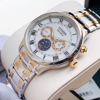 Đồng Hồ Citizen Eco- Drive Moonphase AP1056-80A Mặt Trắng Dây Thép Domi Dành Cho Nam