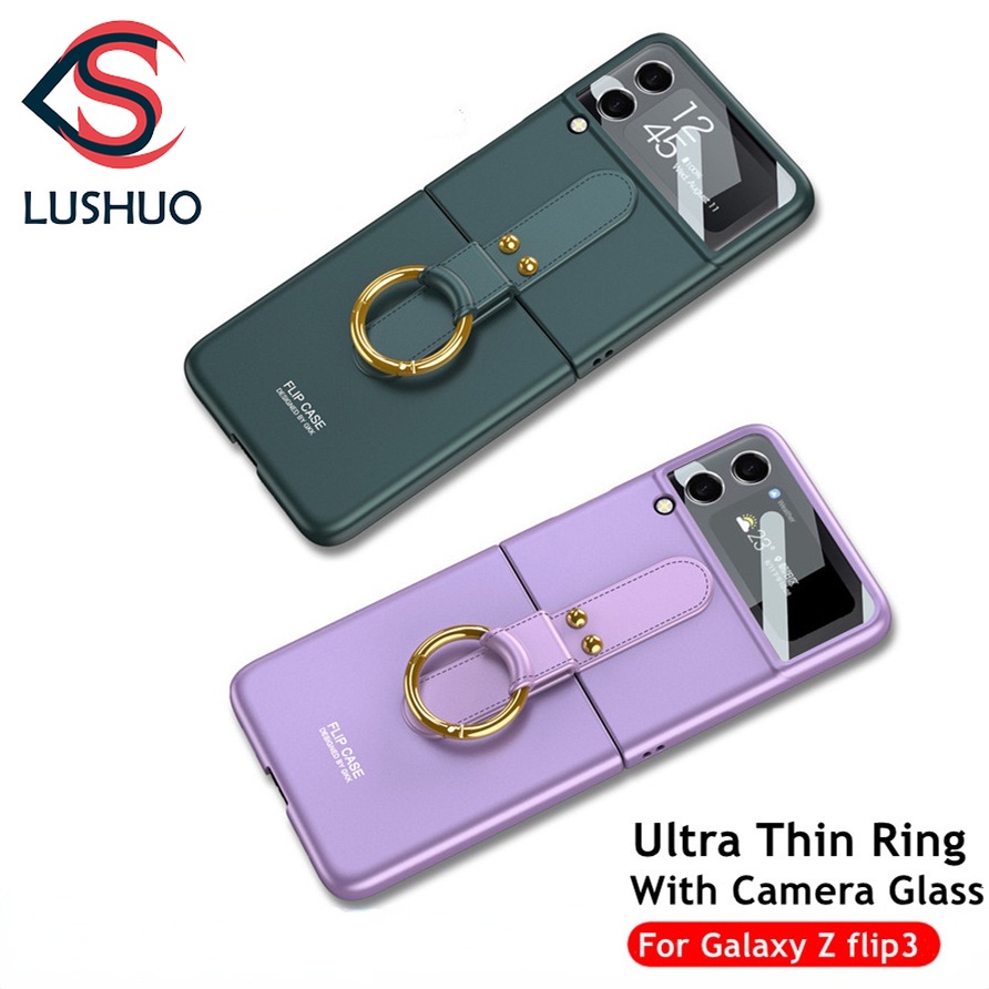 Ốp điện thoại LUSHUO mỏng nhẹ kèm kính cường lực cho Samsung Galaxy Z Flip 3