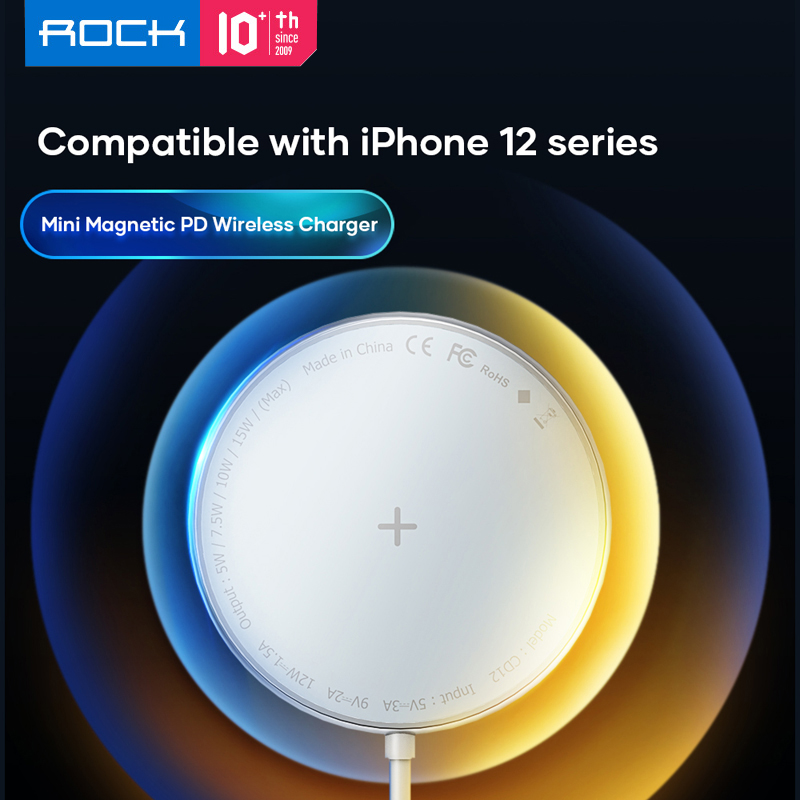 Bộ Sạc Nhanh Không Dây Rock Có Nam Châm Cho Iphone 12 Pro Max 15w