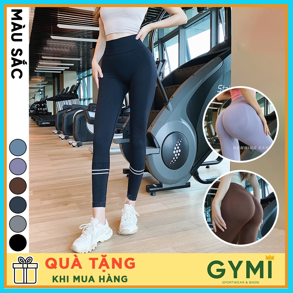 Quần tập gym yoga nữ chun mông GYMI QD48 dáng legging thể thao chất dệt co giãn cạp cao nâng mông