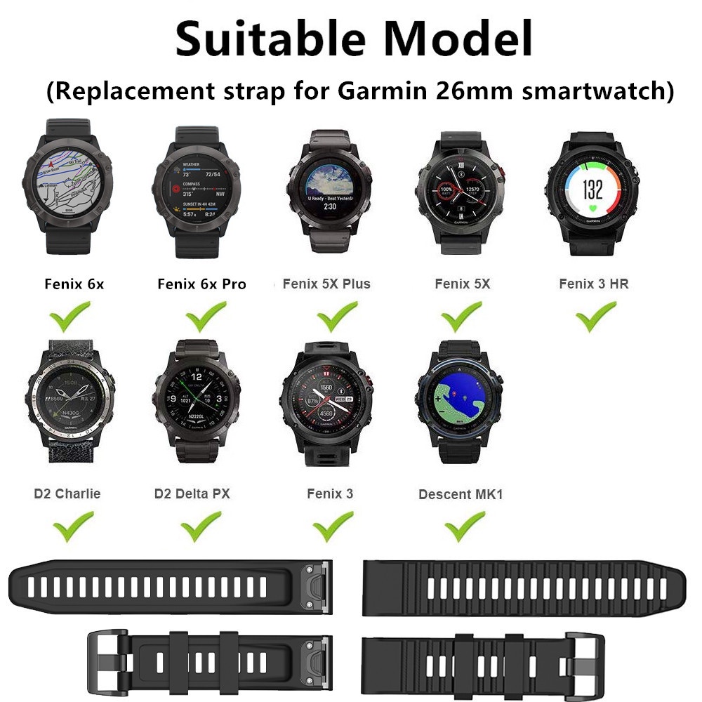Dây Đeo Bằng Silicone 26mm Cho Garmin Fenix 7X 6X 6XPro 5X Easyfit Garmin Fenix 3 HR