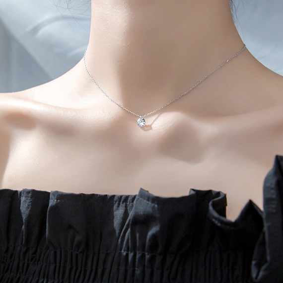 Dây chuyền vòng cổ nữ bạc s925 mặt tròn pha lê và sợi xích Cá jewelry DC12