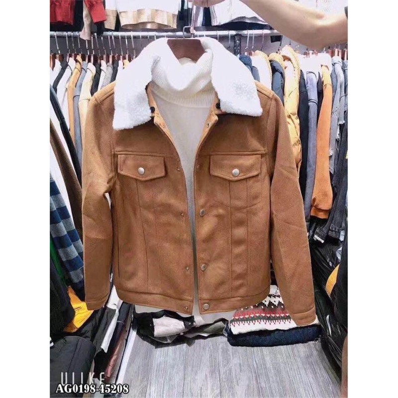 áo blazer Áo khoác nam da lộn cổ lông trắng công tử