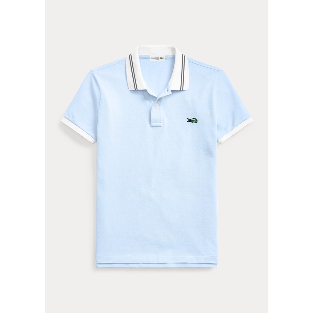 ÁO THUN CỔ TRỤ LACOSTE XANH BIỂN CỔ TRẮNG VNXK   - COTTON CÁ SẤU 100%
