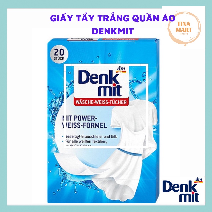 Giấy tẩy trắng quần áo Denkmit giúp tăng độ trắng sáng hộp 20 miếng - hàng chính hãng  nội địa Đức