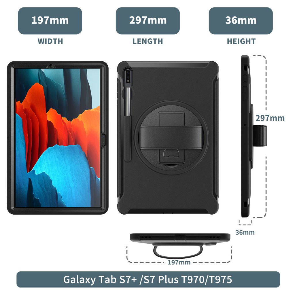 Ốp Máy Tính Bảng Chống Sốc Có Giá Đỡ Xoay 360 Độ Cho Samsung Galaxy Tab S7 Plus 12.4 "Sm-T970 / Sm-T975