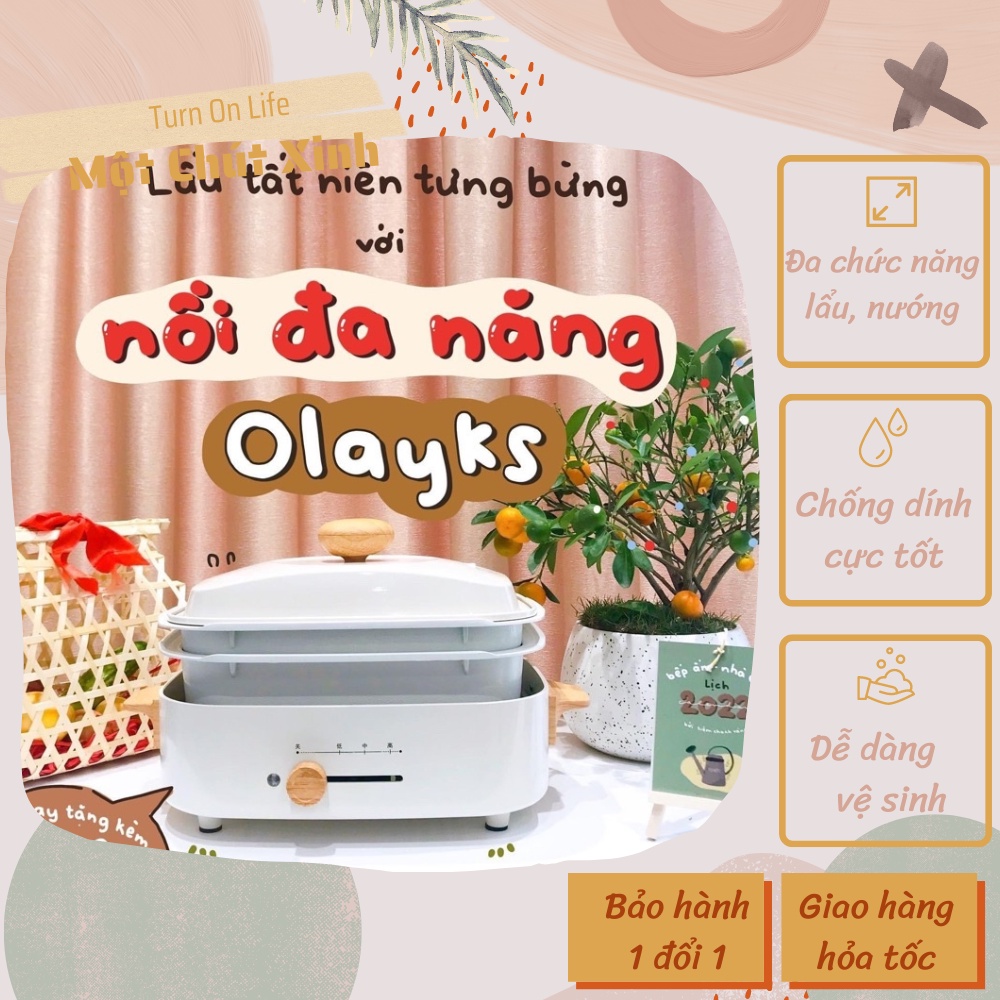 Nồi điện đa năng Olayks có đĩa nướng và lầu - Một Chút Xinh