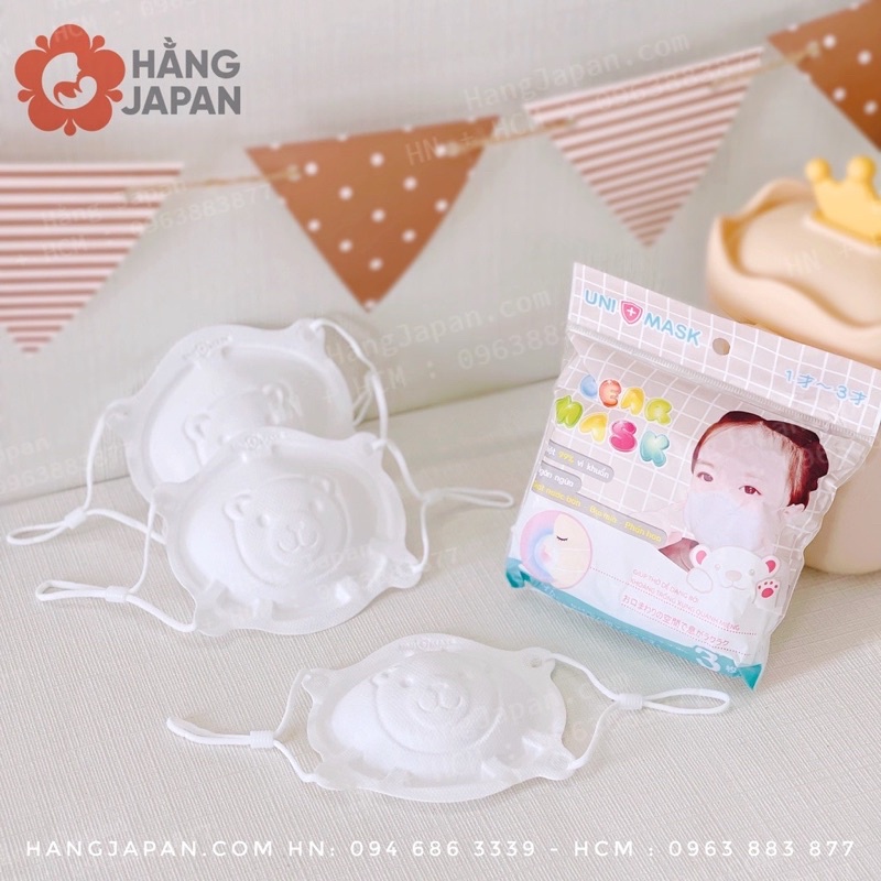 khẩu trang gấu Unimask cho bé từ 0-4 tuổi chỉnh được quai đeo