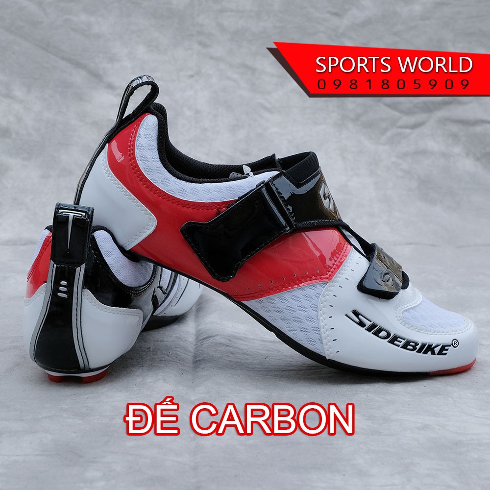 Giày can đế CARBON dòng TRIATHLON  SIDEBIKE SD-016 màu trắng đỏ