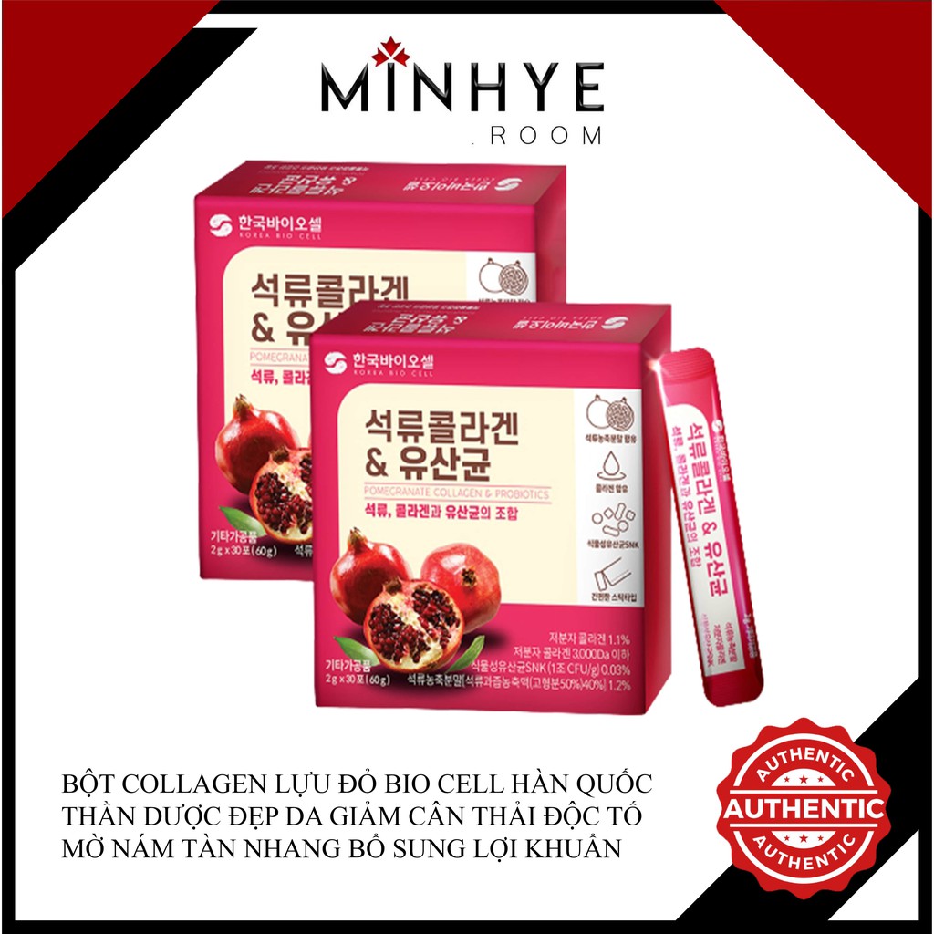 Bột Collagen Uống Lựu Đỏ Bio Cell Hàn Quốc Thần Dược Đẹp Da Giảm Cân Thải Độc Tố Mờ Nám