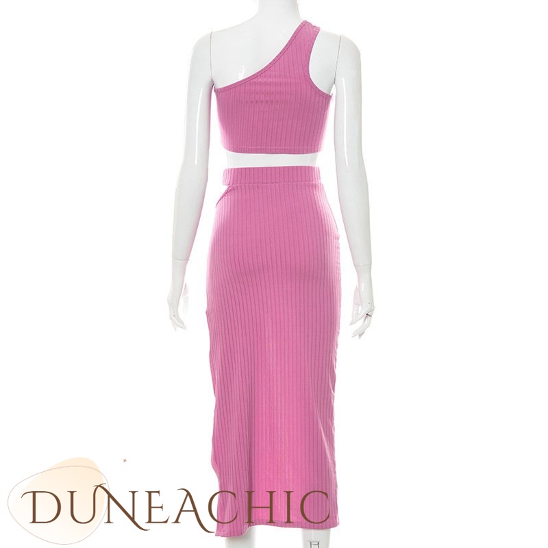 DUNEA Bộ đồ gồm áo tanktop màu trơn và chân váy xẻ tà lưng cao thời trang cho nữ