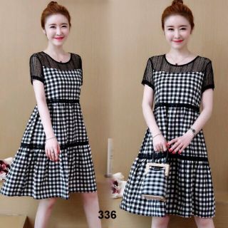 Đầm karo phối ren xinh xắn