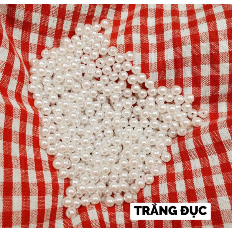 Hạt nhựa tròn ngọc trắng và ánh hologram xỏ lỗ 2 đầu