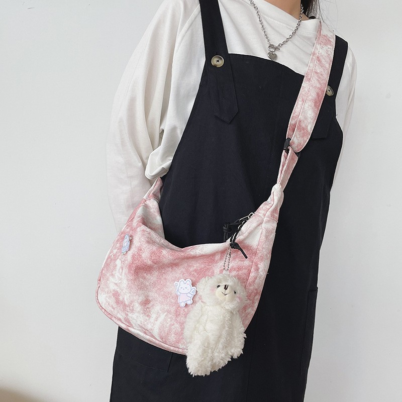 Túi tote đeo chéo nữ đi học vải canvas màu loang hot trend, T014