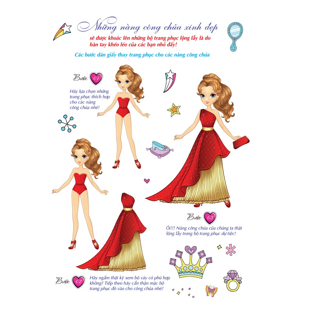 Sách - Sticker book - Giấy gián & tô màu công chúa 4 - Quyến rũ (tặng kèm 4 trang sticker dán hình)