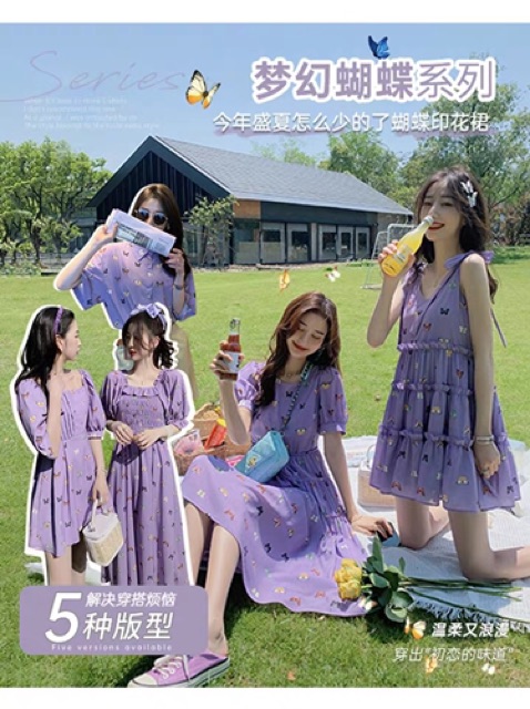 Váy tím hoạ tiết diện hè in hình bướm ulzzang
