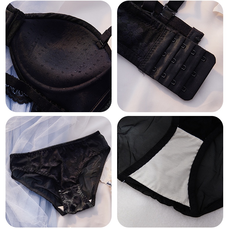 Set Áo Lót Ren Mềm Mại Nâng Ngực + Quần Lót Nữ Size 32-38AB