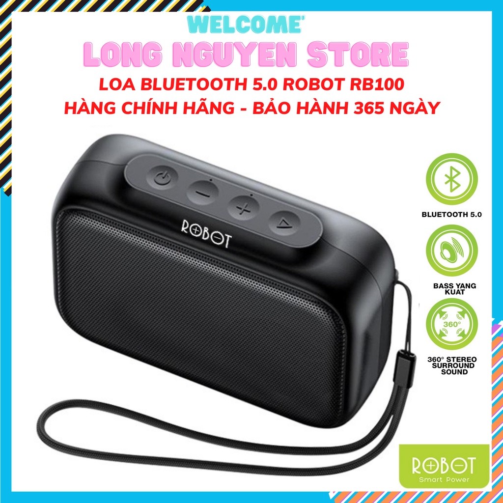 Loa Bluetooth 5.0 Robot RB100, Sạc nhanh 2H, sử dụng lên đến 10H - BẢO HÀNH 12 THÁNG - [ HÀNG CHÍNH HÃNG ]