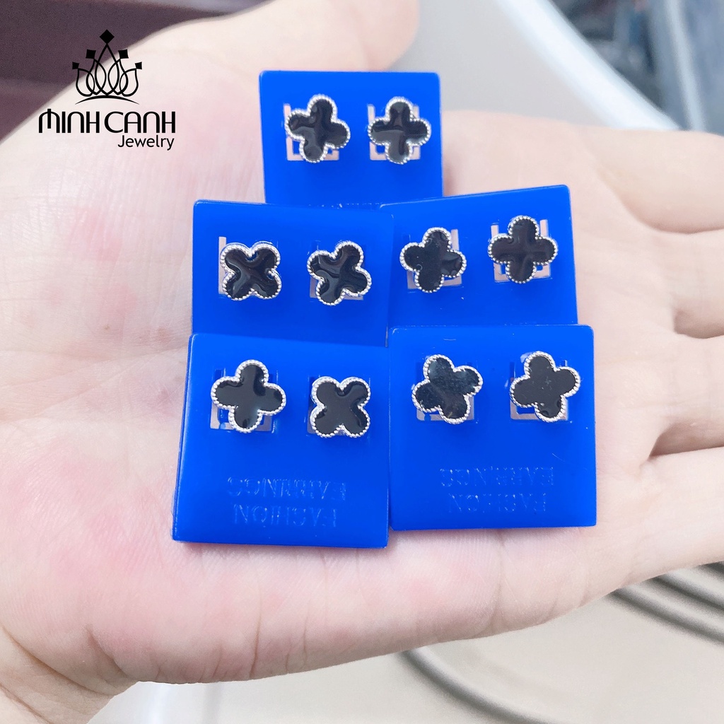 Bông Tai Bạc Cỏ 4 Lá Đen May Mắn - Minh Canh Jewelry