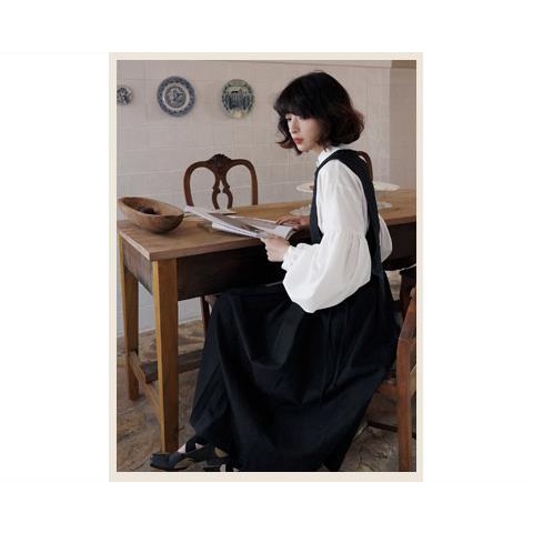 Áo sơ mi tay dài phồng cổ tròn dáng rộng bằng cotton màu trắng cổ điển thời trang xuân thu hàng mới dành cho bạn nữ