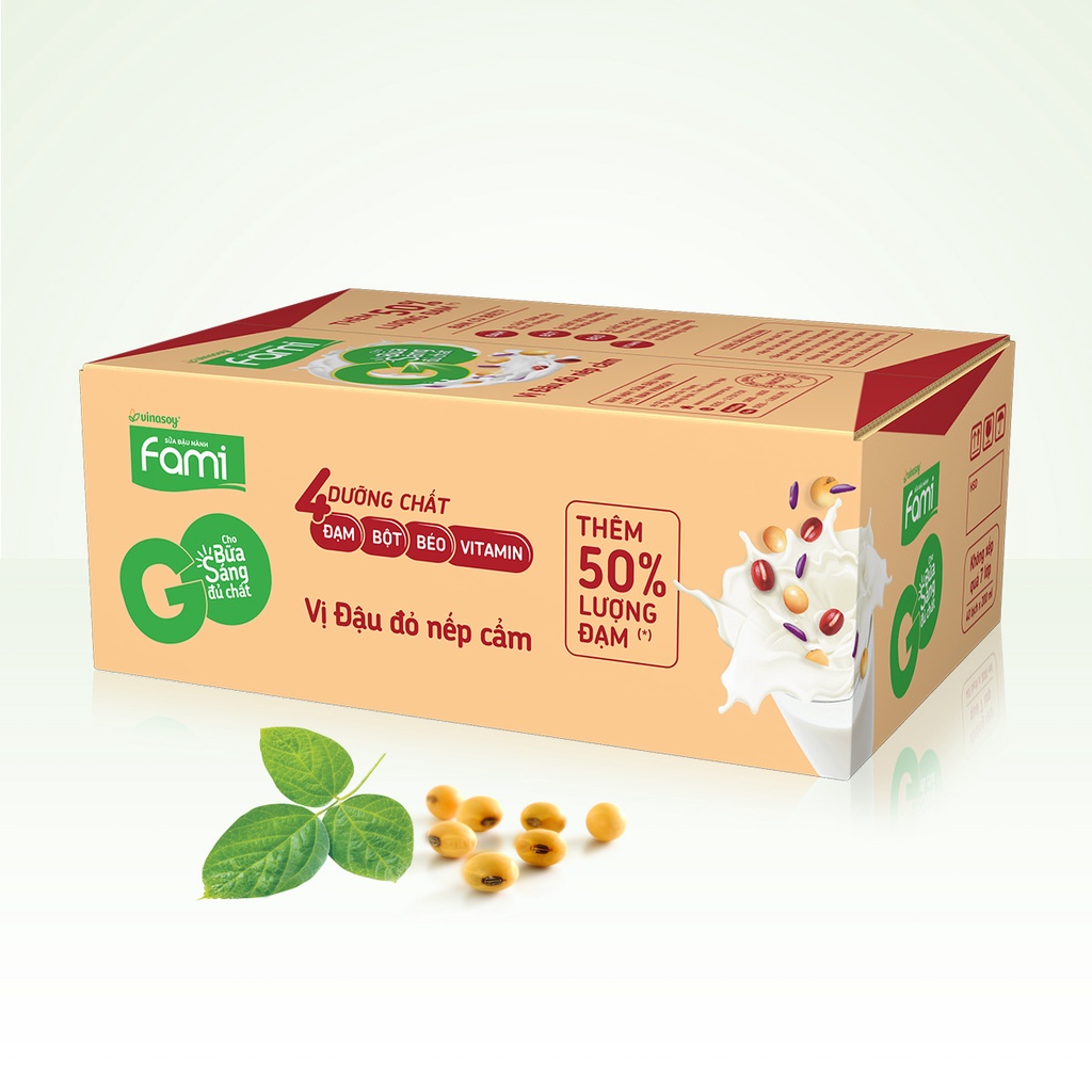 Thùng sữa đậu nành Fami Go Đậu đỏ (40 bịch x 200ml) + Combo lốc sữa Bạc Hà, Sữa dừa (12 hộp x 200ml)