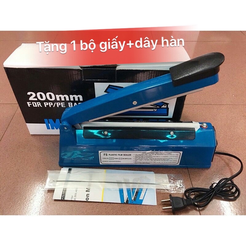 [Freeship ] Máy hàn miệng túi nilon đóng gói thực phẩm dập tay- Dài 20cm mối hàn 3mm,máy ép túi bóng bền đẹp