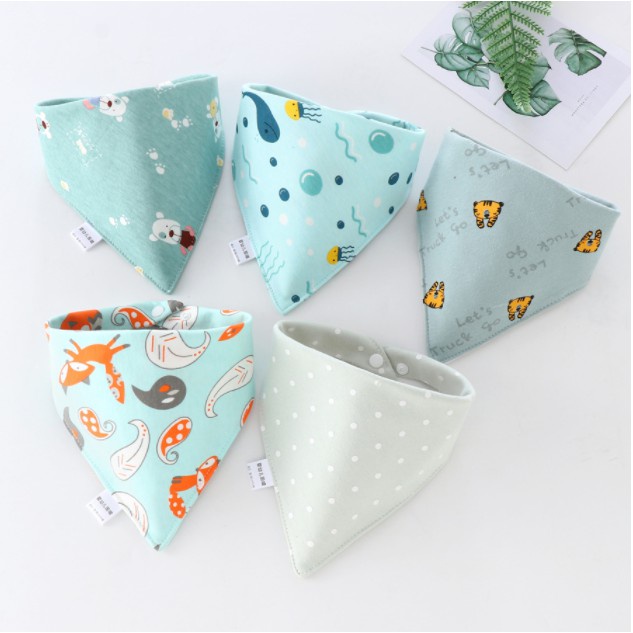 [100% cotton] Set 5 chiếc yếm tam giác cho bé màu sắc đẹp cực kỳ mềm mại 2 nấc cúc bấm dễ điều chỉnh 2 lớp