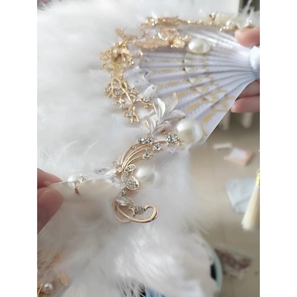 YASLC0113-Quạt lolita gắn lông phối tua rua