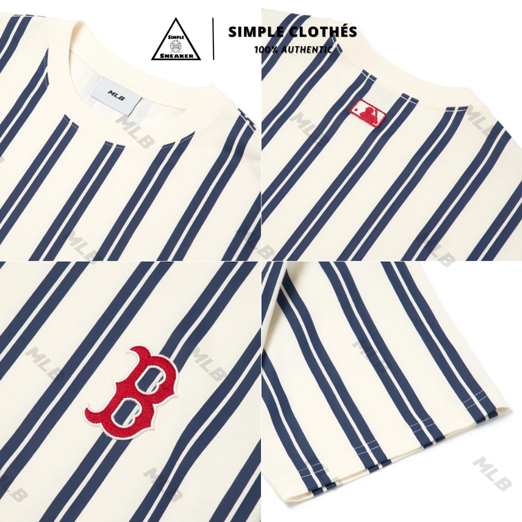 ÁO MLB CHÍNH HÃNG🔥SIMPLE SNEAKER🔥Áo Phông Tay Ngắn MLB ETHNIC STRIPE MEGA BOSTON RED SOX