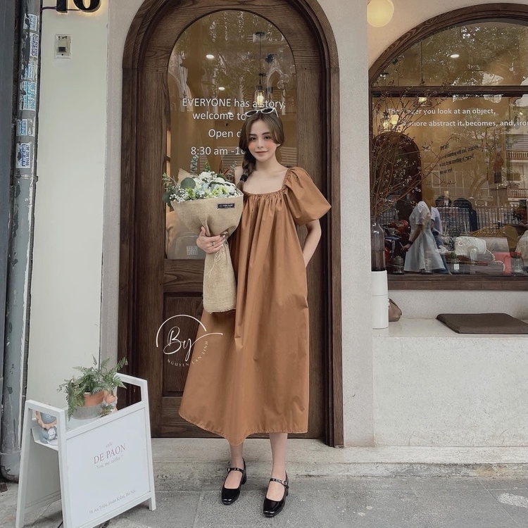 Váy trễ vai dáng maxi chất thô mềm thoáng mát đầm trễ vai 4 màu sang chảnh V1468