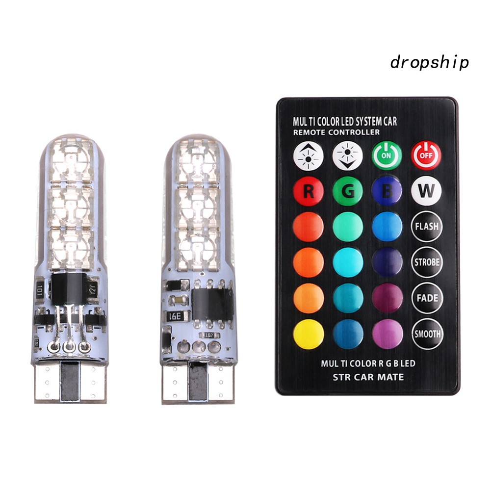 Set 2 Đèn Led T10 5050-6smd Rgb Gắn Biển Số Xe Ô Tô