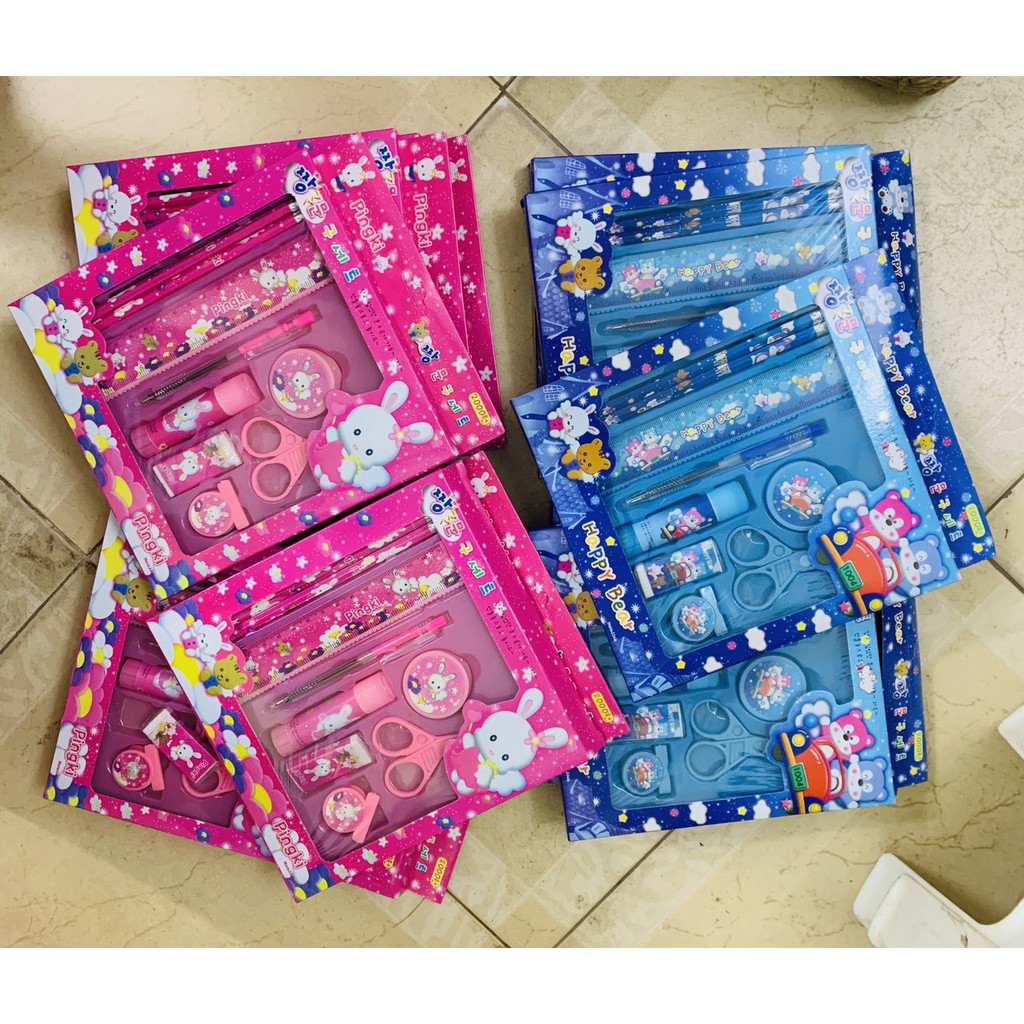 Bộ 9 dụng cụ học tập họa tiết thú hoạt hình xinh xắn dễ thương cho bé 88022