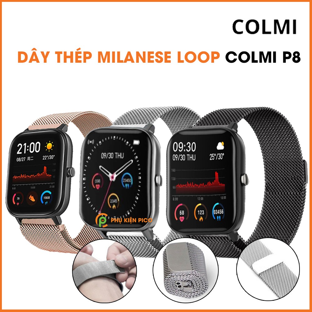 Dây đồng hồ Colmi P8 dây đeo bằng thép không gỉ Milanese Loop có khóa nam châm