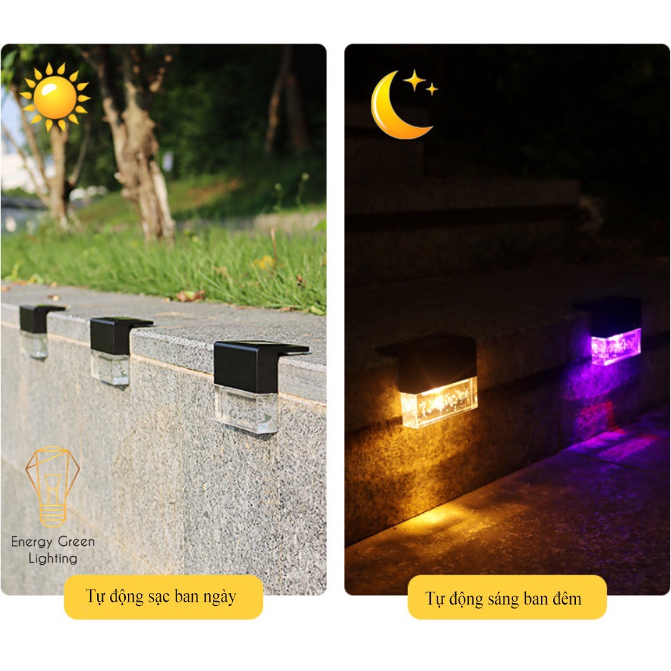 Đèn Led Gắn Tường Energy Green Lighting Pha lê Kiểu Viền Vuông SL-615 - Năng Lượng Mặt Trời - 2 Chế Độ Ánh Sáng Vàng