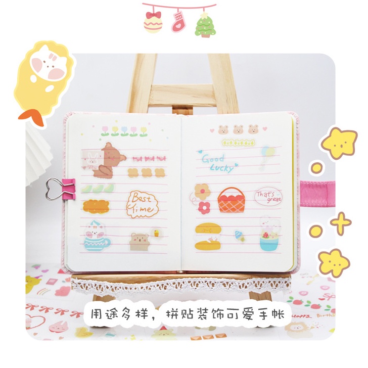 Hộp 100 tấm sticker dễ thương Hộp quà tặng dán hoạt hình trang trí sổ lưu niệm, cốc, điện thoại, laptop CREAMY STK164