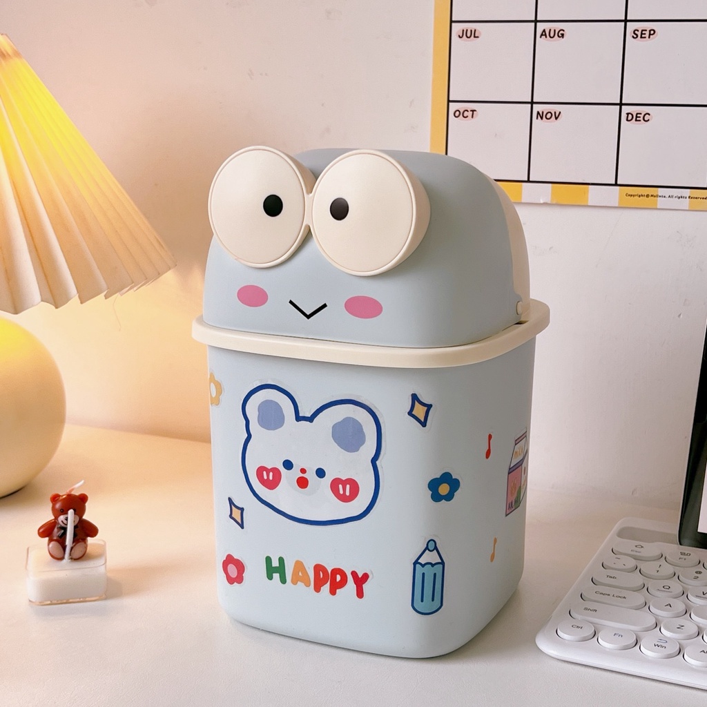 Thùng Rác Nắp Lật Để Bàn Hình Ếch Dễ Thương Có Nắp Giá Đỡ Cho Học Sinh Ký Túc Xá