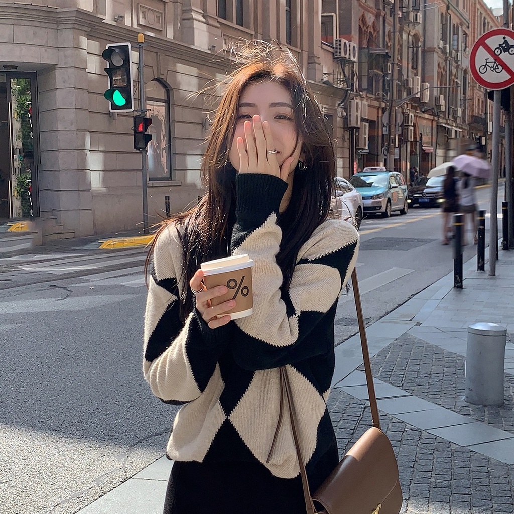 Porozi  Áo len tay dài cổ tròn  thời trang phong cách Hàn Quốc