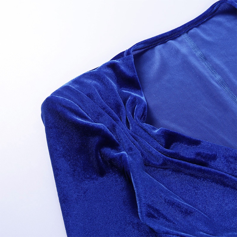 Xiangbao Đầm Nhung Ôm Dáng Tay Dài Cổ Chữ V Khoét Sâu Lưng Cao Có Đệm Ngực Gợi Cảm Cho Nữ