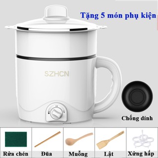 Nồi lẩu mini SZHCN đa năng tiện dụng có xửng hấp inox cao cấp - Chiên, luộc, nấu, hấp, xào - Tặng kèm 5 món phụ kiện