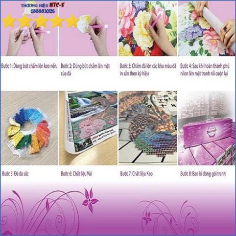 Tranh đính đá cao cấp Bình hoa lan trắng Kích thước: 57*70 cm | Tranh thêu chữ thập Bình hoa lan 3D