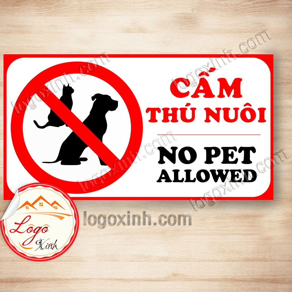 LOGO STICKER CẤM THÚ NUÔI, THÚ CƯNG, KHU VỰC KHÔNG CHO CHÓ MÈO VÀO, NO PET ALLLOWED