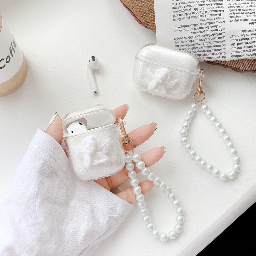 Vỏ Bảo Vệ Hộp Sạc Tai Nghe airpods 1 2 airpods pro 3 Không Dây Hình Nơ Ngọc Trai 3D Trong Suốt