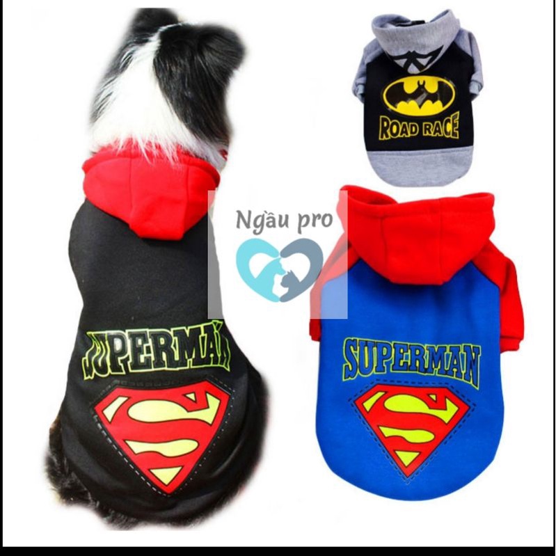 Quần Áo cho chó nhỏ Poodle, Phốc sóc, Pug - Áo cho chó mèo thú cưng SUPERMAN có mũ 2 chân dưới 10kg